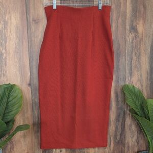 Units Stretch Waist Ribbed Rust Pencil Skirt S                  C691
